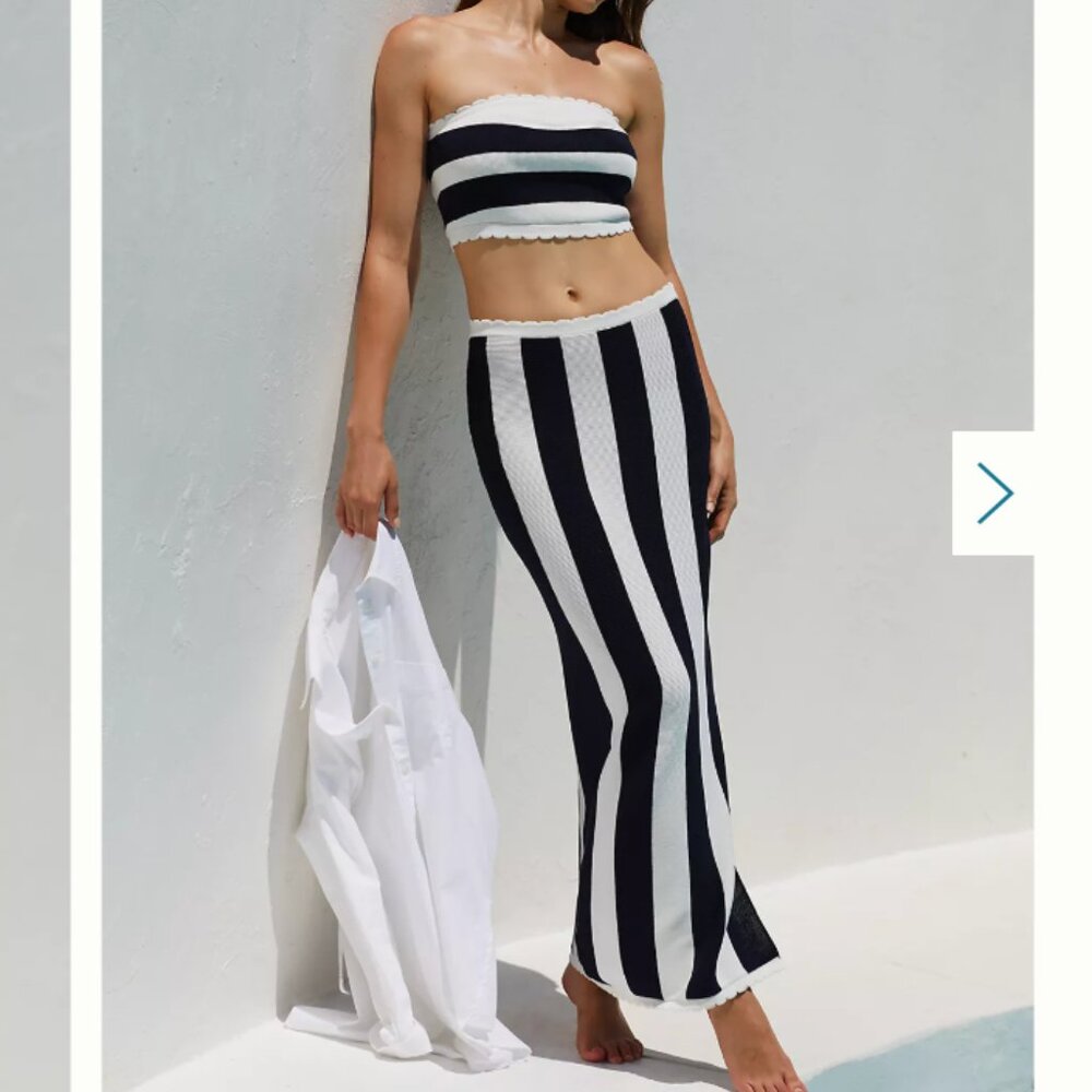 Anthropologie The Many Striped 2 piece skirt set by Celandine sz XL